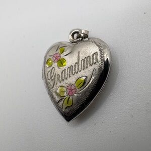 Vintage Sterling Silver .925 “Grandma” Heart Locket Pendant – Hand Painted